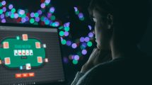 Woman playing online poker