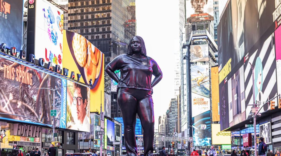 Thomas J Price 'Grounded in the Stars' sculpture on Times Square, New York, N.Y., U.S.A. (Photo courtesy Times Square Arts)