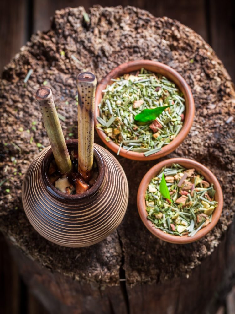 Energizing yerba mate with bombilla and calabash